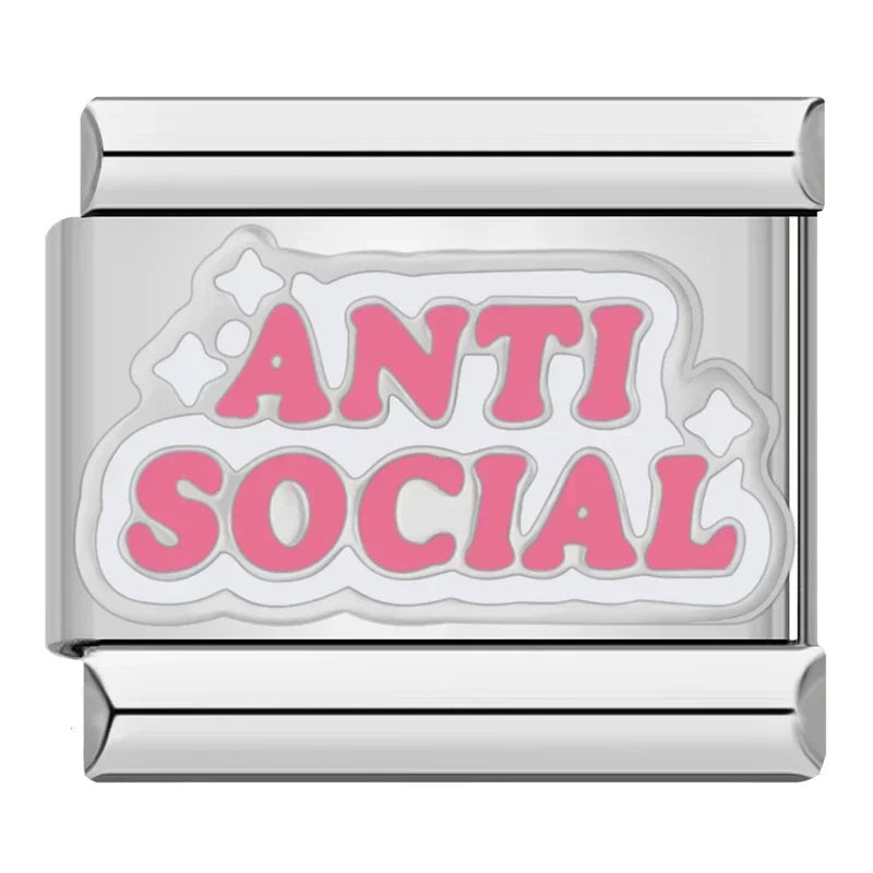 Hapiship 2024 New Women Hey Goals Love Story No Bad Vibes Charms Links Fit 9mm Bracelet Stainless Steel DIY Jewelry DJ1154